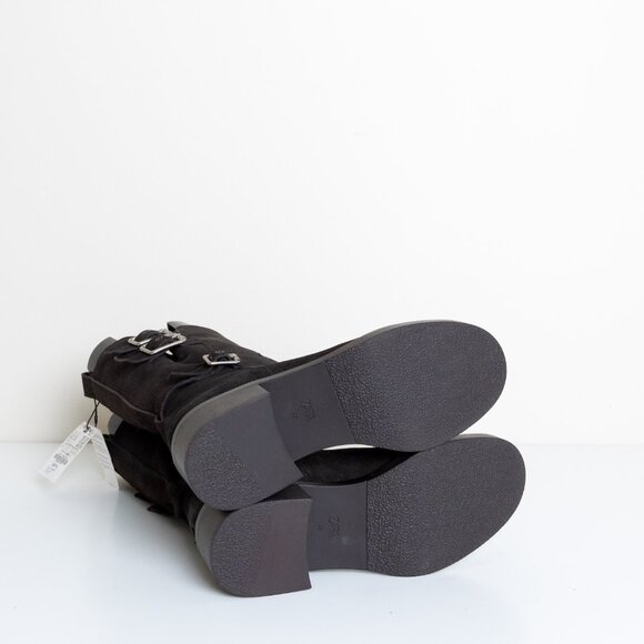 Zara Buckled Biker Boots Split Leather Dark Brown Round Toe EU 40 - Picture 8 of 16